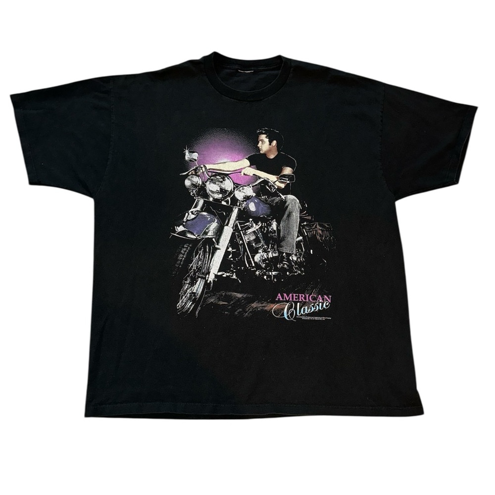 Vintage 90s 1992 Elvis Presley American Classic Motorcycle Black T-Shirt XXL